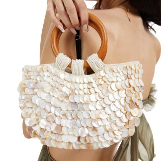 Pearl Shell Sequin Wooden Ring Handbag
