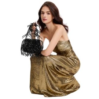 Black Beaded Fringe Clutch with Chain