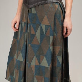 Leather Yoke Geometric Midi Skirt Artful Retro Edge