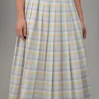 Pastel Plaid Pleated Midi Skirt Soft Spring Vintage