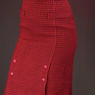 Red Houndstooth Pencil Skirt Bold Vintage Glam