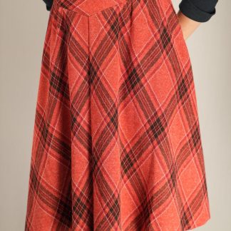 Red Plaid A-Line Midi Skirt Soft Vintage Swing
