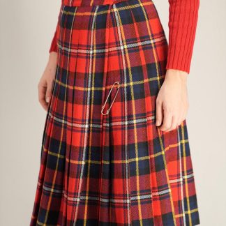 Red Tartan Pleated Midi Skirt Classic Kilt-Inspired Style