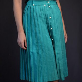 Teal Button-Front Pleated Midi Skirt Fresh Retro Flair