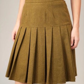 Vintage Pleated A-Line Skirt Warm Mustard Tone