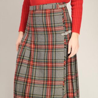 Vintage Tartan Wrap Midi Skirt Classic Heritage Style