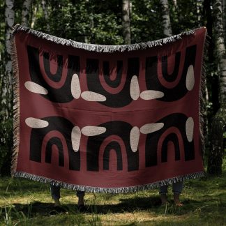 Abstract woven tassel cotton blend blanket