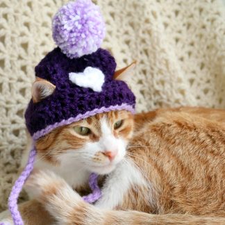 Heart Pom-Pom Crochet Cat Earflap Hat
