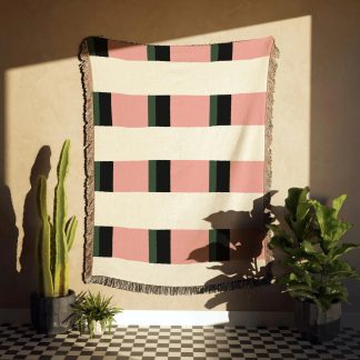 Color-blocked tassel cotton striped woven blanket