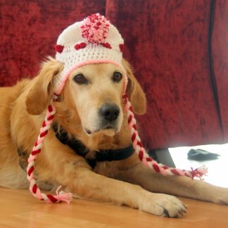 Sweetheart Pom-Pom Earflap Crochet Dog Hat
