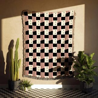 Dotted Checkerboard Woven Throw Blanket