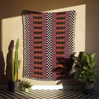 Geometric Checkerboard Diamond Stripe Woven Throw Blanket