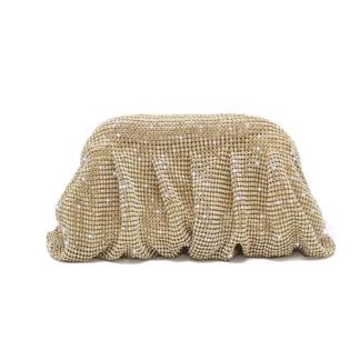 Gold Rhinestone Ruched Clutch