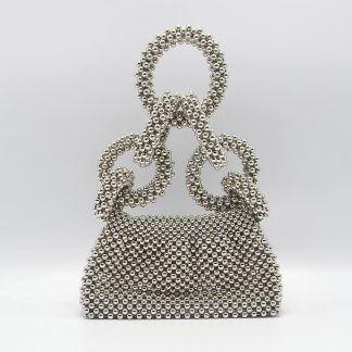 Silver Beaded Knot Top-Handle Bag