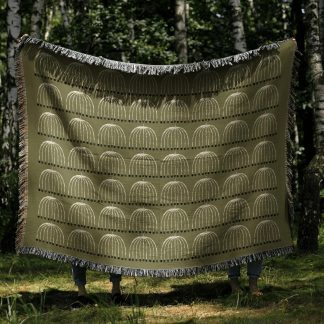 Olive Green Rainbow Arched Woven Blanket