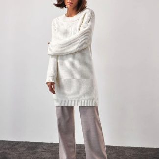 White Longline Knit Sweater