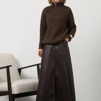 Brown Mock Neck Knit Sweater